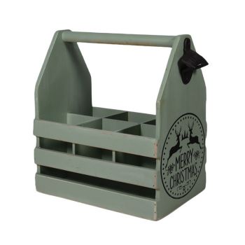 6 Bottle Holder with Opener - L19 x W27 x H30 cm - Rustic Green
