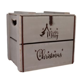 Merry Christmas Box - Wood - L36 x W42 x H30 cm - Rustic Grey