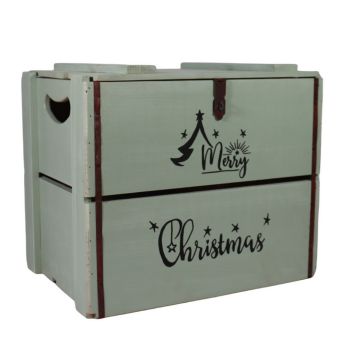Merry Christmas Box - Wood - L36 x W42 x H30 cm - Rustic Green