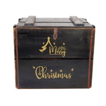 Merry Christmas Box - Wood - L36 x W42 x H30 cm - Black