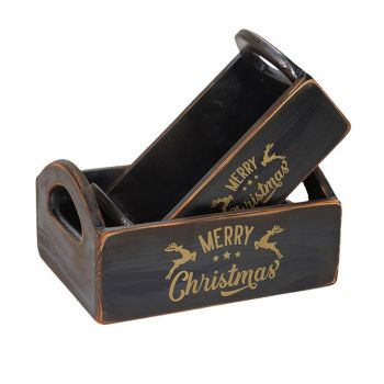 "Merry Christmas" - Crates (Set of 2) - Wood - Black