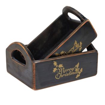 Christmas Boxes (Set of 2) - Wood - Black