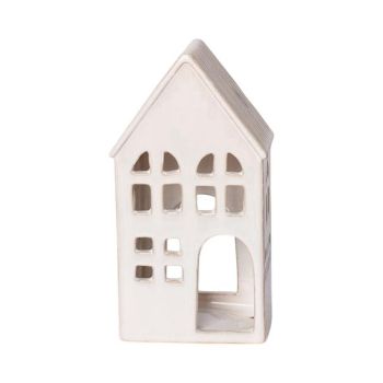 House Tealight Holder - Ceramic - L11 x W8 x H21 cm - Cement