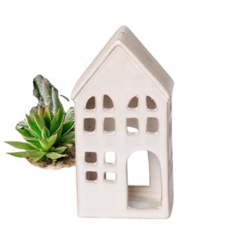 House Tealight Holder - Ceramic - L9 x W6 x H17 cm - Cream