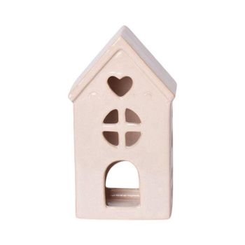 House Tealight Holder - Ceramic - L12 x W8 x H22 cm - Cream