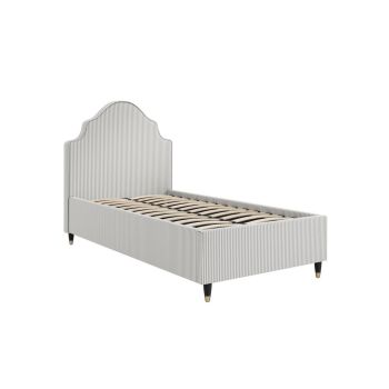 Monterey Single Bed Frame - Cotton Blend/Wood - L209.5 x W105 x H127 cm - Grey Thin Stripe/Black - Full Assembly Required