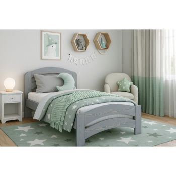 Small Double Size Bed Frame - Wood - L197 x W128 x H80 cm - Grey washed