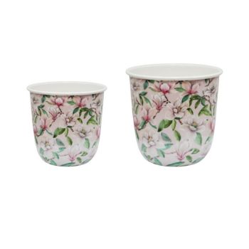 Maisie Vintage Magnolia Small Planter (Set of 2) - Metal - L15 x W15 x H15 cm