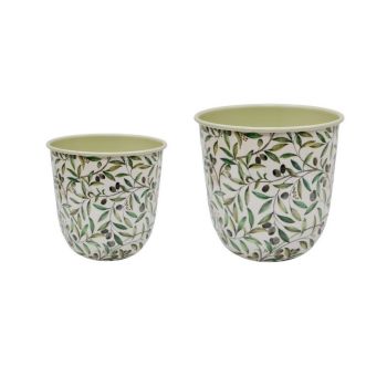 Maisie Vintage Olive Large Planter (Set of 2) - Metal - L19 x W19 x H18 cm