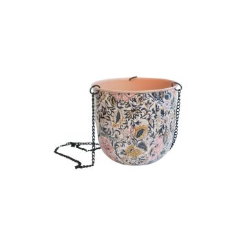 Maisie Vintage Pattern Hanging Planter - Metal - L19 x W19 x H18.5 cm - Blush