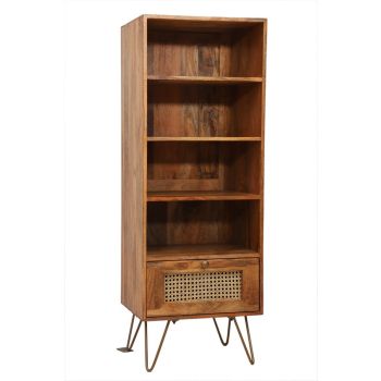 Nyack Cabinet with Drawer - Mango Wood/Iron - L40 x W50 x H137 cm - Light Brown with Natural Rattan - Assembly Required