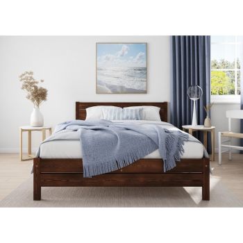 Double Size Bed Frame - Wood - L197 x W146 x H90 cm - Walnut