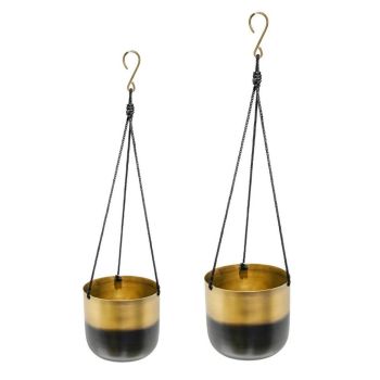 Oscar Two Tone Hanging Planter (Set of 2) - Metal - L16.5 x W16.5 x H61 cm - Gold