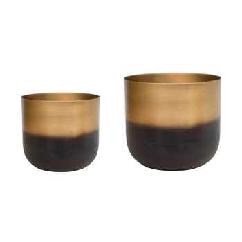 Oscar Two Tone Planter (Set of 2) - Metal - L16.5 x W16.5 x H15 cm - Gold