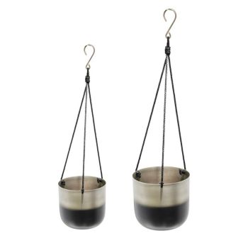Oscar Two Tone Hanging Planter (Set of 2) - Metal - L16.5 x W16.5 x H61 cm - Silver