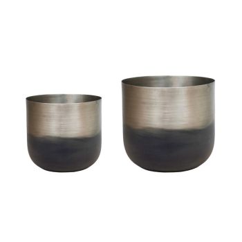 Oscar Two Tone Planter (Set of 2) - Metal - L16.5 x W16.5 x H15 cm - Silver