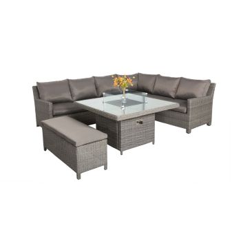 Paris 7 Pc Modular Corner Dining Set - Synthetic Rattan - H68 x W120 x L120 cm - Grey