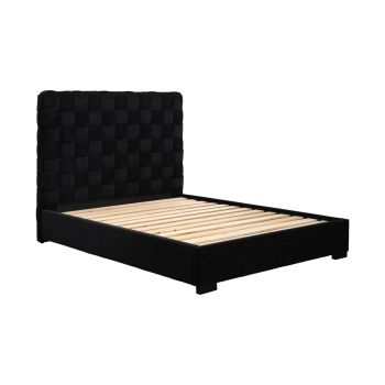 Pasadena King Size Bed Frame - Velvet/Wood - L215 x W162.5 x H137.5 cm - Black/Black - Full Assembly Required