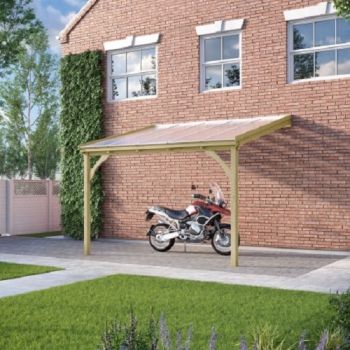Polycarbonate Roof Car Port 2 Post - Wood - L250 x W362 cm - Light Green