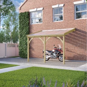 Polycarbonate Roof Car Port 3 Post - Wood - L200 x W578 cm - Light Green