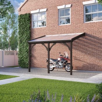 Polycarbonate Roof Car Port 3 Post - Wood - L200 x W578 cm - Rustic Brown