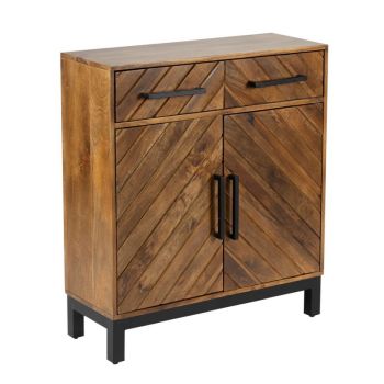 Parquet 2 Door 1 Drawer Cabinet - Mango Wood/Iron - L30 x W80 x H90 cm - PP Finish