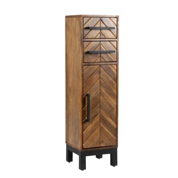 Parquet 1 Door 2 Drawer Cabinet - Mango Wood/Iron - L30 x W30 x H110 cm - PP Finish 