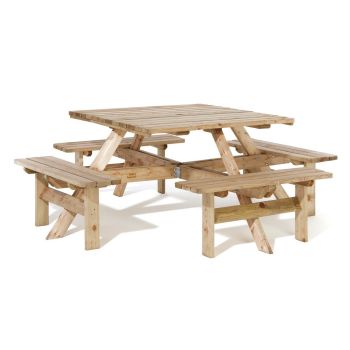 Square Picnic Table with Assembly - L198 x W198 x H75 cm