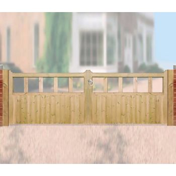 Quorn Low Double Driveway Garden Gate - Pressure Treated Scandinavian Redwood - W3600 x H900 mm