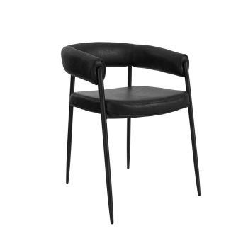 Queens Dining Chair (Set of 2) - PU/Metal - L55.5 x W56 x H72 cm - Black - Partially Assembled