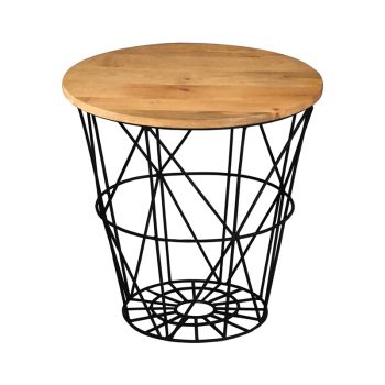 Ravi Iron Base Solid Wood Top Side Table - L50 x W50 x H50 cm - Mango Light Finish