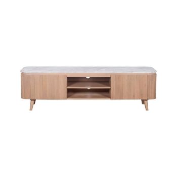 Ashford Large Tv Cabinet - Natural Marble and Wood - L40 x W170 x H50 cm - Brown