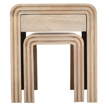Hudson Carved Nest of 2 Tables with Drawer - Mango Wood