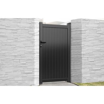 Pedestrian Gate 1200x1800mm Black - Vertical Solid Infill and Flat Top