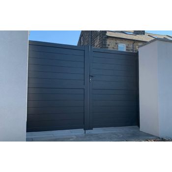 Double Swing Gate - 3500x2000mm - Grey - Horizontal Solid Infill and Flat Top, Full Privacy Driveway Gate