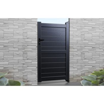 Pedestrian Gate 900x1600mm Black - Horizontal Solid Infill and Flat Top