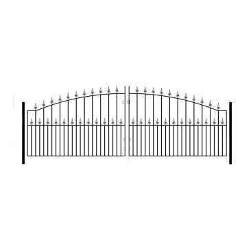 Saxon Spear Top Arched Double Driveway Gate - Solid Steel - Fits Gap of 3658 mm x 1245 mm High - Electro Galv./Black Powder Coated