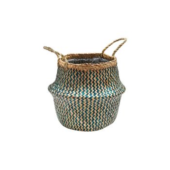Seagrass Chevron Teal Lined Basket Small - L30 x W30 x H25 cm