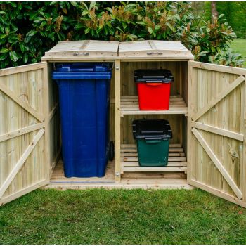 Shireburn 1 Wheelie Bin/2 Recycle Box Store - L80.4 x W134 x H120 cm - Fits 1 x 180L or 240L Wheelie Bins & 2 x Recycle Boxes