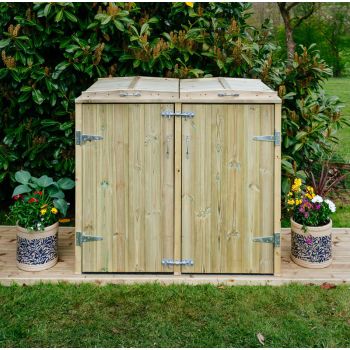 Shireburn Double Wheelie Bin Store  - Timber - L80.4 x W145 x H120 cm - Fits 2 x 180L or 2 x 240L Wheelie Bins