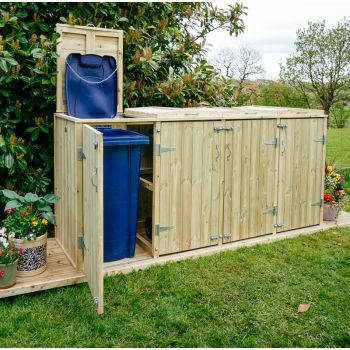 Shireburn Quad Wheelie Bin Store - Timber - L64 x W239 x H120 cm - Fits 4 x 140L Wheelie Bins
