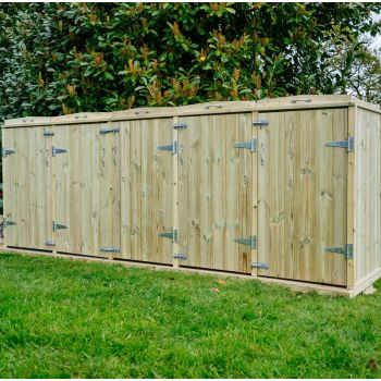 Shireburn Quintet Wheelie Bin Store - Timber - L80.4 x W308.5 x H120 cm - Fits 1 x 180L or 1 x 240L & 4 x 140L Wheelie Bins