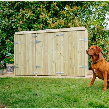 Shireburn Triple Wheelie Bin Store  - Timber - L64 x W180.5 x H120 cm - Fits 3 x 140L Wheelie Bins