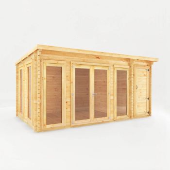 5.1 x 3 m Studio Pent Log Cabin with Side Shed - 28 mm - Timber - L333.5 x W514 x H249.4 cm - Brown