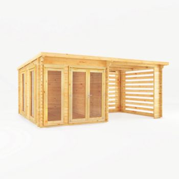 6 x 3 m Studio Pent Log Cabin with Slatted Area - 28 mm - Timber - L333.5 x W590.6 x H249.4 cm - Brown