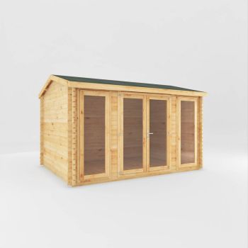 4 x 3 m Home Office Studio Log Cabin - 44 mm - Timber - L314.2 x W403.6 x H260 cm - Brown