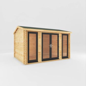 4 x 3 m Home Office Studio Log Cabin - 44 mm - Grey UPVC Windows and Door - Wood/Glass - L314.2 x W403.6 x H260 cm