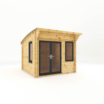 3 x 3 m Curved Roof Log Cabin with UPVC Windows and Doors - 44 mm - Timber - L348.7 x W306 x H260 cm - Brown