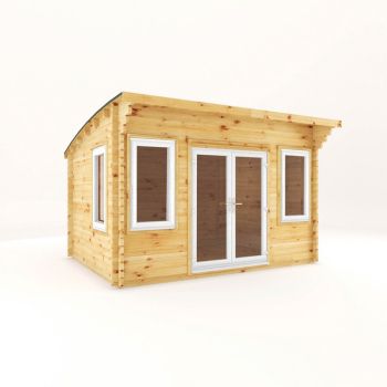 4 x 3 m Curved Roof Log Cabin with White UPVC Windows and Doors - 44 mm - Timber - L348.6 x W406.4 x H260 cm - Brown