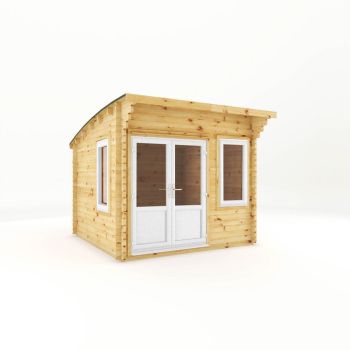 3 x 3 m Curved Roof Log Cabin - 44 mm - White UPVC Windows and Door - Wood/Glass - L348.7 x W306 x H260 cm